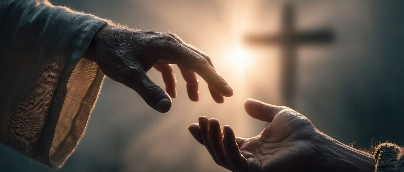 50 Versículos de ánimo y esperanza 5 Manos extendidas hacia la cruz, símbolo de esperanza y consuelo en Cristo.